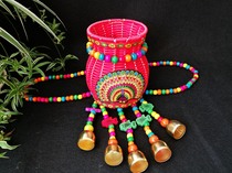 National style new creative round embroidered shoulder childrens color small back basket back wind bell dance props