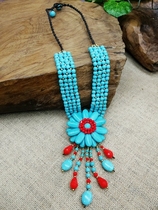 National Wind Artisanal Mid-Length Woolen Sweater Chain Retro Womens Green Pine Paraffin Rope Flowers Long Necklace Original 100 hitch