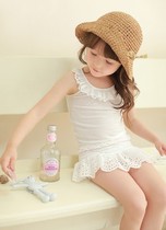 2019 Summer Korean Girl Suit Lace Collar T-shirt Lace culottes two-piece set