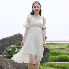 连衣裙套装女2018夏装新款网纱裙吊带裙子两件套实拍