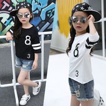 Girls seven-point sleeve T-shirt 5 girls 6 spring and summer 7 black red White 8 shirt 9 short sleeve blood 12 years old