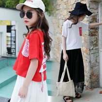 Girls summer clothes 5 fat girls 6 red White 7 short sleeve T-shirt 8 bat body blood shirt 9 middle and big child 12-year-old loose top