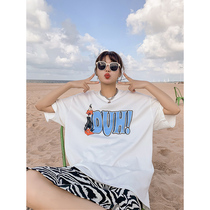  Cool girl bf style short-sleeved t2021 spring and summer new cotton top couple Korean loose all-match letter T-shirt