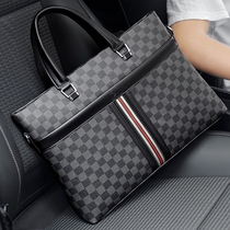 Hong Kong duty-free mens briefcase genuine leather business handbag luxury chessboard tattox commuter single shoulder inclined satchel