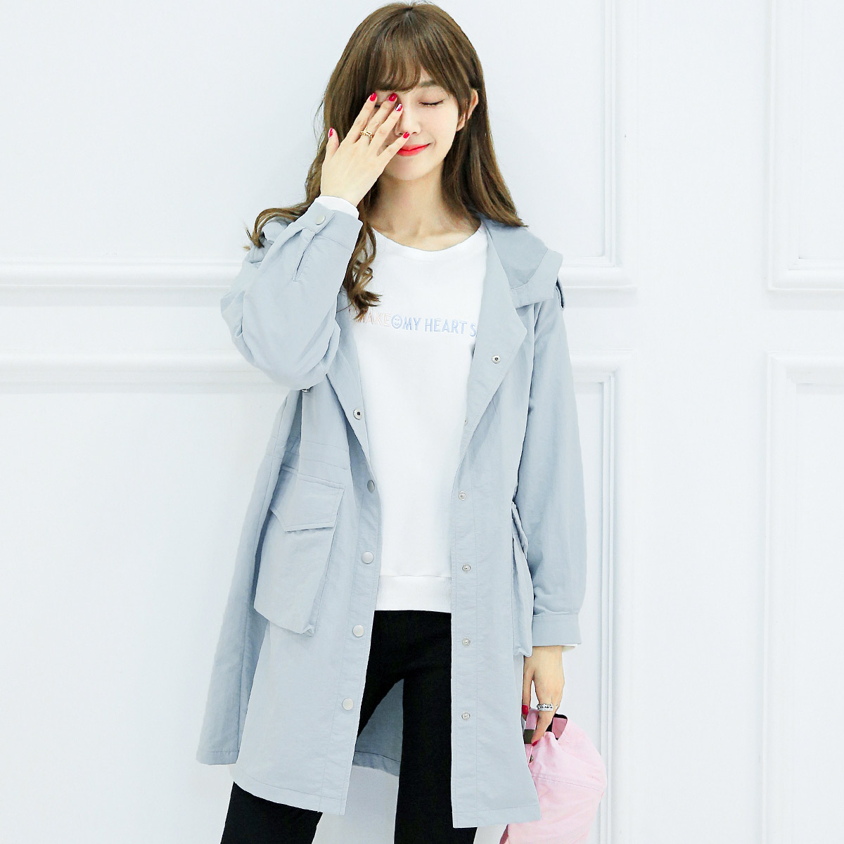 衣品天成 2017春装新款韩版中长款纯色外套女 个性潮流宽松直筒产品展示图4