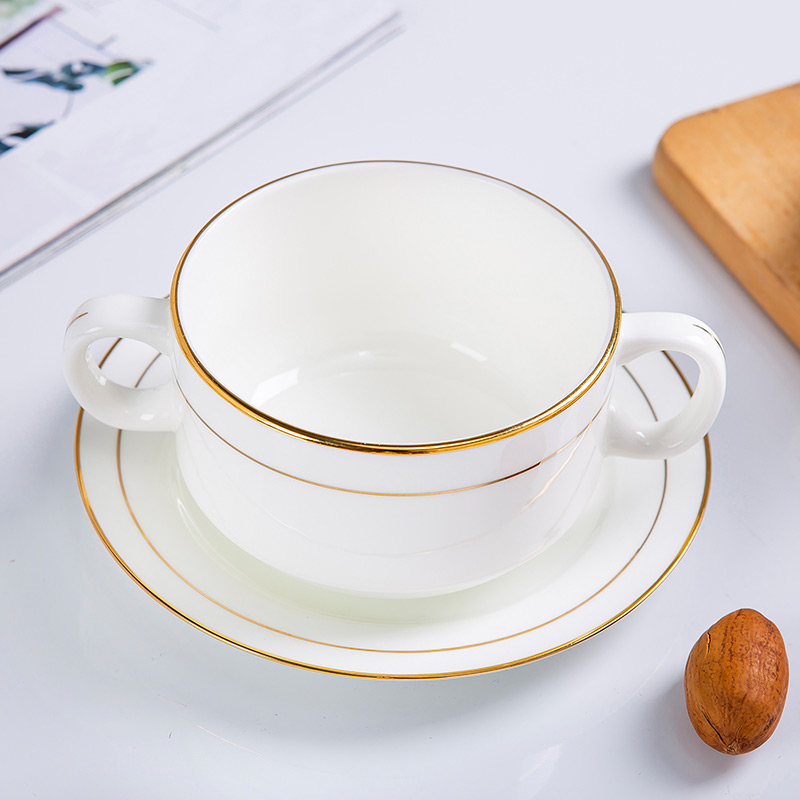 Jingdezhen porcelain Jin Bianshuang ear ipads soup bowl western dessert double peel milk bowl of household ceramic borscht steamed egg bowl