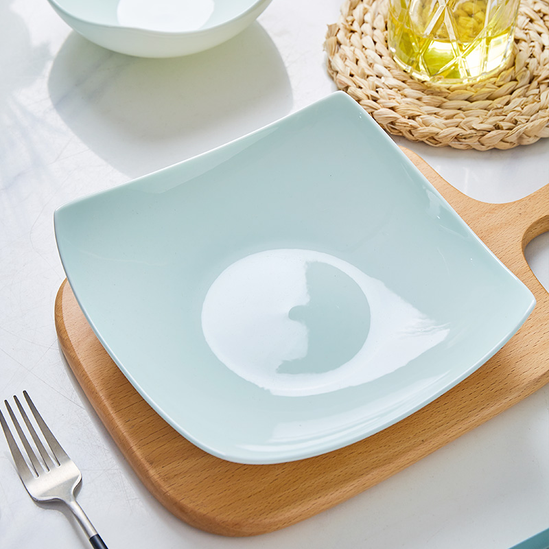 Green glaze ipads porcelain square plate of household ceramic deep dish can microwave food dish creative light key-2 luxury web celebrity salad plate plate