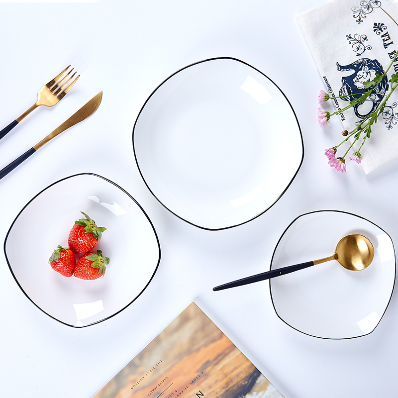 Jingdezhen ceramic northern wind hand - made black border ipads porcelain western square household dish dish dish dish dish pasta dish