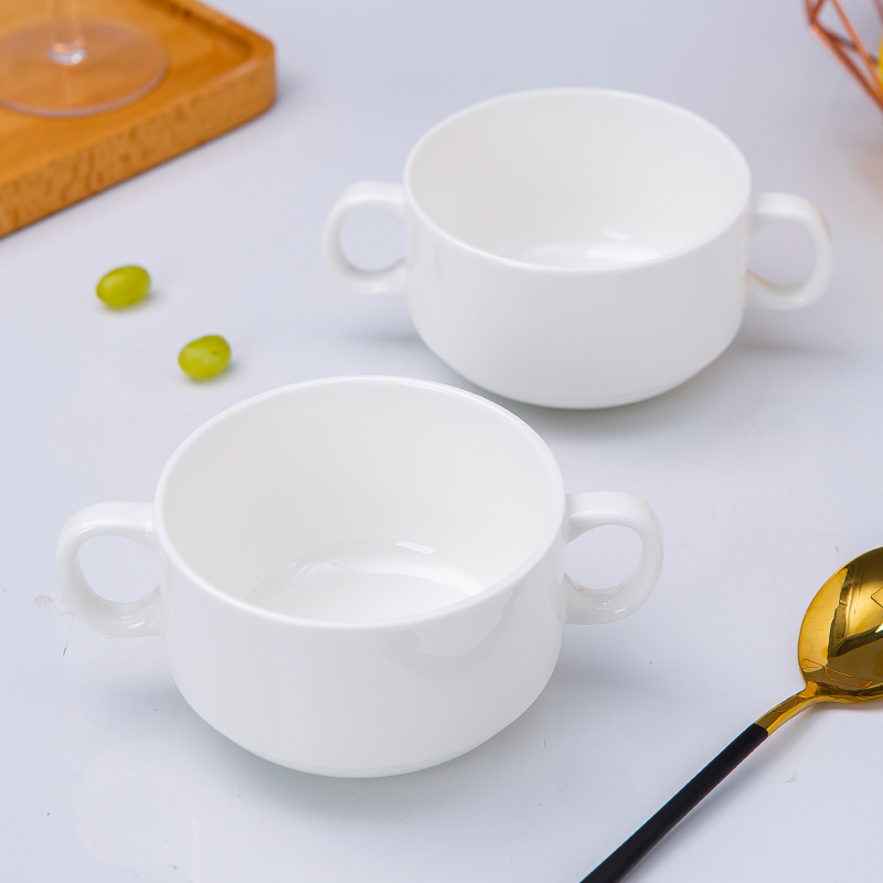 Pure white ipads porcelain jingdezhen west tableware ceramic bowl ears ROM song soup bowl of salad bowl of soup bowl