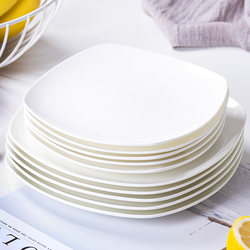 Pure white bone china plate dish plate home creative Jingdezhen ceramic tableware square salad deep plate stir-fry soup plate