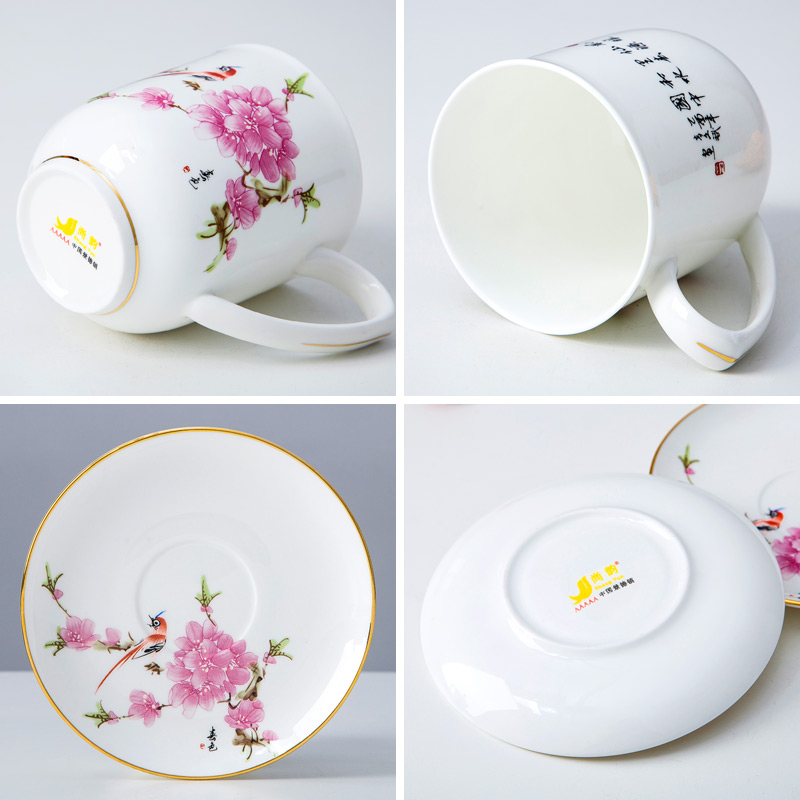 Jingdezhen ceramic peach blossom put office cup hotel and meeting the at hand paint water in the cup ipads porcelain cup with cover