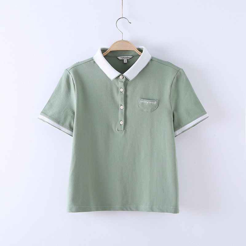 gucci polo女 春夏季學院風polo衫女百搭純棉學生上衣白色短袖T恤翻領班服 polo gucci的polo