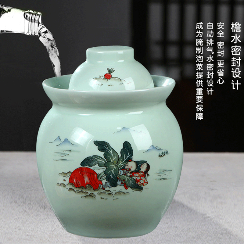 Jingdezhen ceramic double cover sealed jar of pickles pickled pickles cylinder bacon home altar wine producing cylinder storage tank