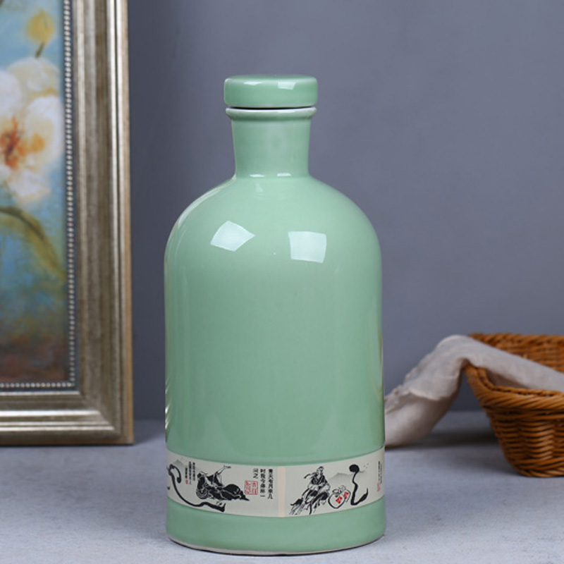 Jingdezhen ceramic bottle 1 catty three catties 5 jins of creative household hip empty wine bottle seal jars wine