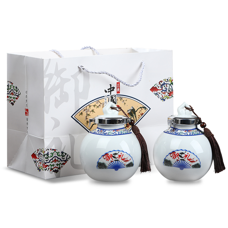 Jingdezhen ceramic bottle 1 kg box set seal pot home wine pot empty wine bottles of liquor bottles of wine jar