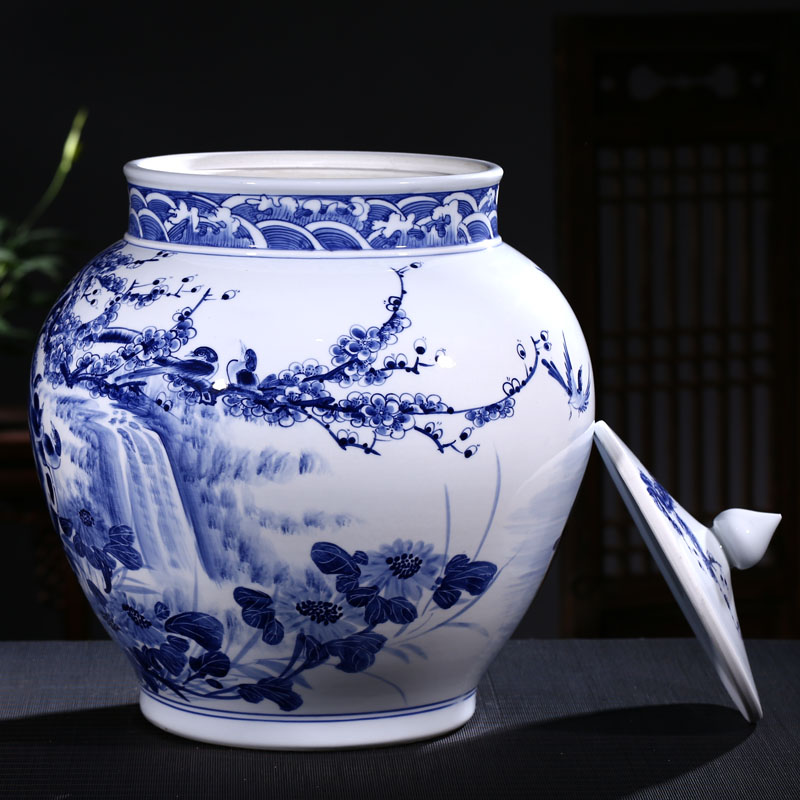 Jingdezhen ceramic barrel ricer box storage tank hand under glaze blue and white color tea cylinder adornment ornament porcelain jars