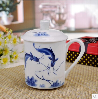 Jingdezhen ceramic cups ipads porcelain cup with cover office cup household individual cups cup 500 ml water