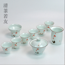 Kung Fu tea set Household simple modern complete set of hand-painted plum blossoms without bracket cover bowl Teacup high-end ceramic gift box