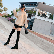 2021 autumn and winter new super high heel socks boots female knee boots long boots thick heel pointed elastic boots Net red thin boots