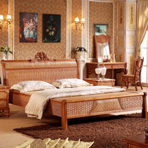 Rattan furniture Real rattan bed Rattan woven solid wood bed Rattan art bed Double bed Single bed Real rattan 1 8-meter bed