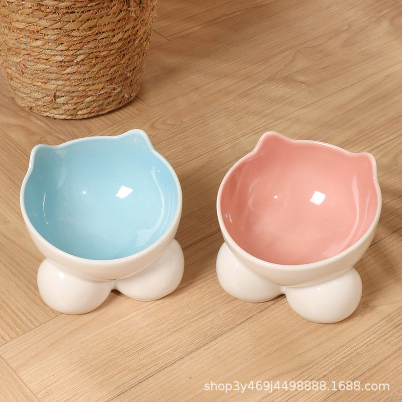 New Products Cat Bowls ceramic protection Cervical Food Basin Pitched anti-overturning Puppy rice bowls Drinking Bowl Cat Supplies Kitty double-Taobao