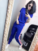 Short Sleeve Ice Silk Casual Sports Suit Womens Summer 2022 New Korean Version Fashion Foreign Air Knit Two Sets Tide