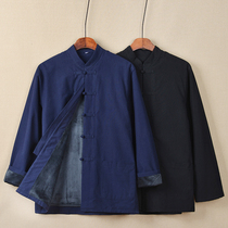 Plus velvet padded cotton Tang suit Hanfu autumn and winter dad dress Chinese style Jushifu coat middle-aged and elderly warm coat