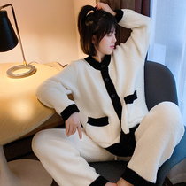 Xiaoxiangfeng soft pajamas womens autumn and winter cardigan long sleeve thickened coral velvet net red can wear home suit