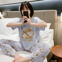 Cute little bear short sleeve sleepwear women Summer MoDel thin net red suit 2021 new home suit suit