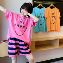 Laughs Face Alphabet Pyjamas Women Summer Pure Cotton Short Sleeves Shorts Casual Loose Loose Thin can be worn outside the home Suits Suit