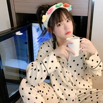 Point-point pyjamas womens spring and autumn cardio-hoodie long sleeves long pants day of thin summer cotton silk two-piece sets of wind family clothes