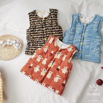 Pure hand cotton baby nail male and female baby thickening vest in autumn and winter thickness vest of large children all cotton shoulder spring and autumn thin cotton