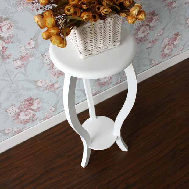 贴皮白色花架/欧式电话桌/花几花架子置物架木质家居特价