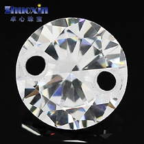Round punching double holes zircon naked stone nude drill white tip bottom artificial CZ ear clip earring diy loose bead