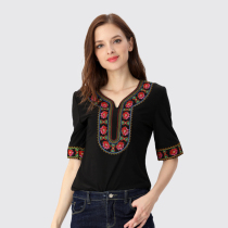 Xinjiang ethnic costumes female summer Uyghur leisure embroidery T-shirt ethnic style self-cultivation square dance costume