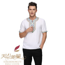 2018 summer new Xinjiang ethnic style traditional short sleeve embroidered Tianshan beautiful wing multi-color shirt men and women