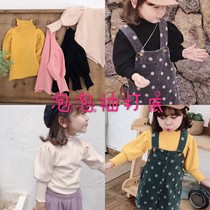 Children's High Neck Backing Lining Girls Thickened Backing Shirt Boys and Girls Solid Color Stretch Casual Shirt Children's Big