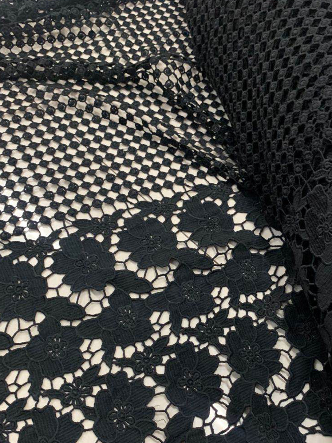 出口法国黑色重工水溶蕾丝布料旗袍连衣裙镂空立体花边面料