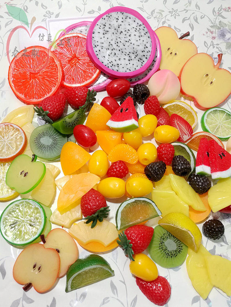 仿真水果切片菠萝黄桃柠檬奇异果草莓切块假水果模型diy配件装饰