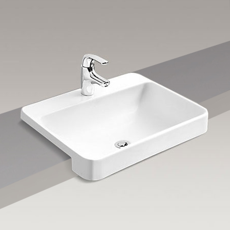 On-counter basin washbasin semi-hanging semi-embedded washbasin ceramic rectangular three-hole plate Taiwan basin washbasin