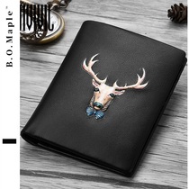 BOMaple high-grade deer head series vertical wallet mens leather personality creative handbag Tide brand cowhide card bag