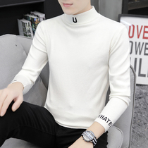 White semi-tall-collar sweater men fix jersey sweater in autumn and winter to catch the sweater of the Han Edition
