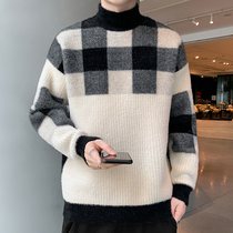 Mink Half-collar Sweater Men loosely beat the plus-thickness of the sweater in winter line tide