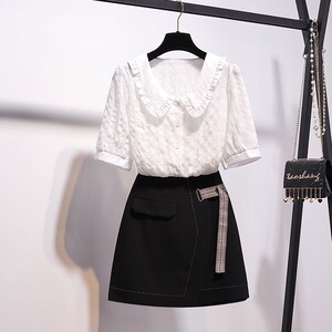 Sweet short sleeve top short skirt two piece set