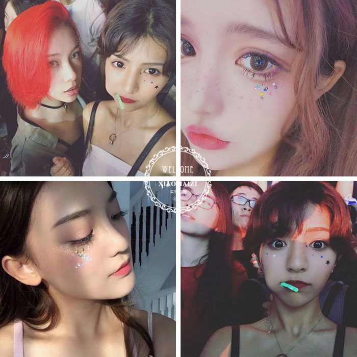 林小宅日系妆原宿软妹少女亮片美妆舞台拍照眼妆五角星爱心闪粉贴_双
