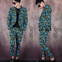 Hippo Tide Pack Printed Suit Suit Tide Men's Suit Jacket Nightclub Men's Hair Stylist Suit Non-Iron Suit