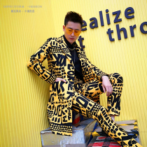 Hippo Storm Yellow Letter Long Suit British Korean Slim Fit Suit Nightclub Tide Male Hairdresser Suit