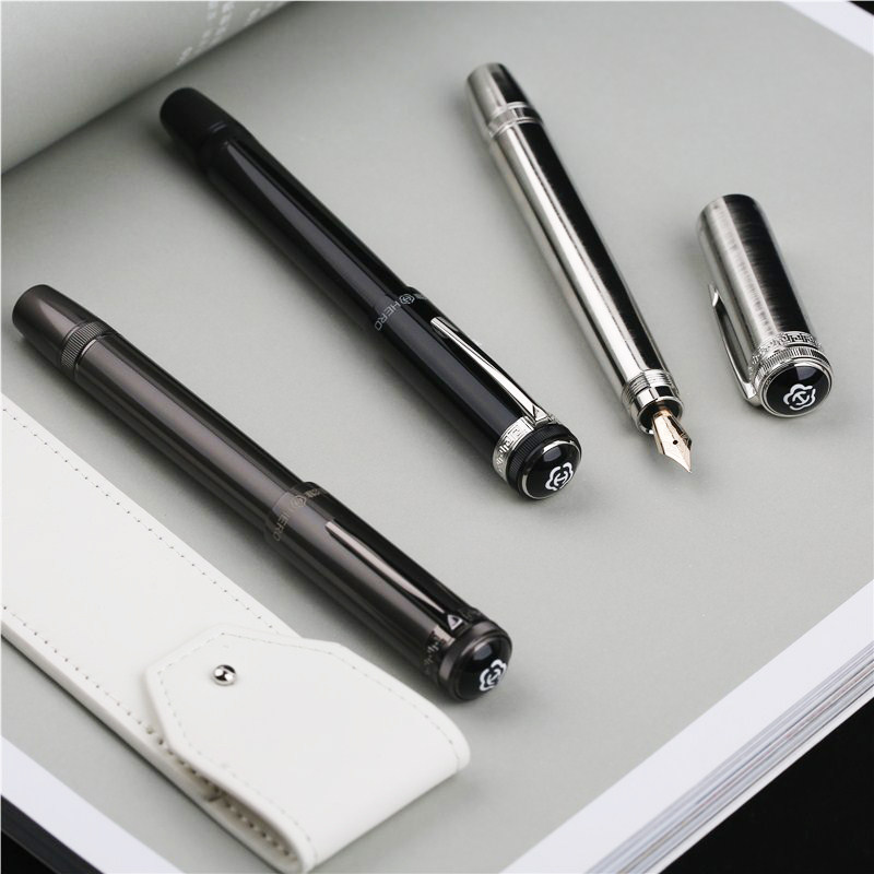 英雄h718钢笔10k金尖金笔全金属旋帽伸缩尖活塞安全商务礼品钢笔