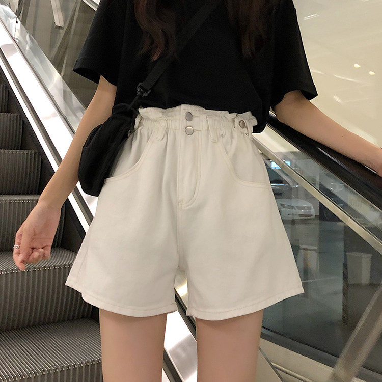 实拍实价 控价33元 百搭花苞腰松紧腰牛仔短裤阔脚裤