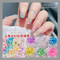 Nail jewelry Net red explosion model 2021 new macaron nail jewelry mermaid illusion semi-circle crystal beads 5